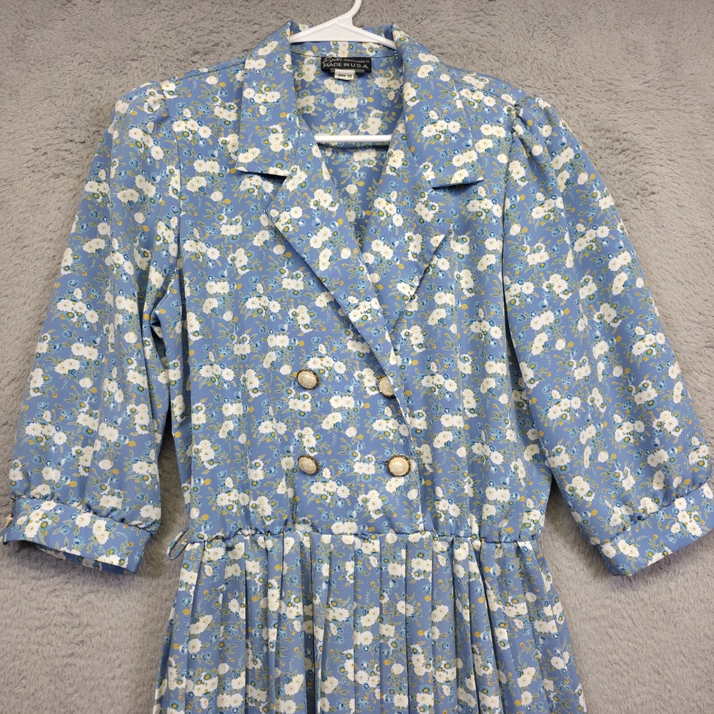 Vintage Breli Dress Womens 10 Blue Floral Cottagecore‎ Prairie Midi 70s Romantic - Picture 14 of 16